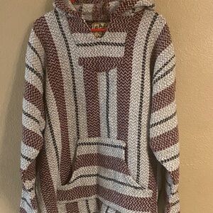 Men's Striped Hooded Sweater - Maroon and White
